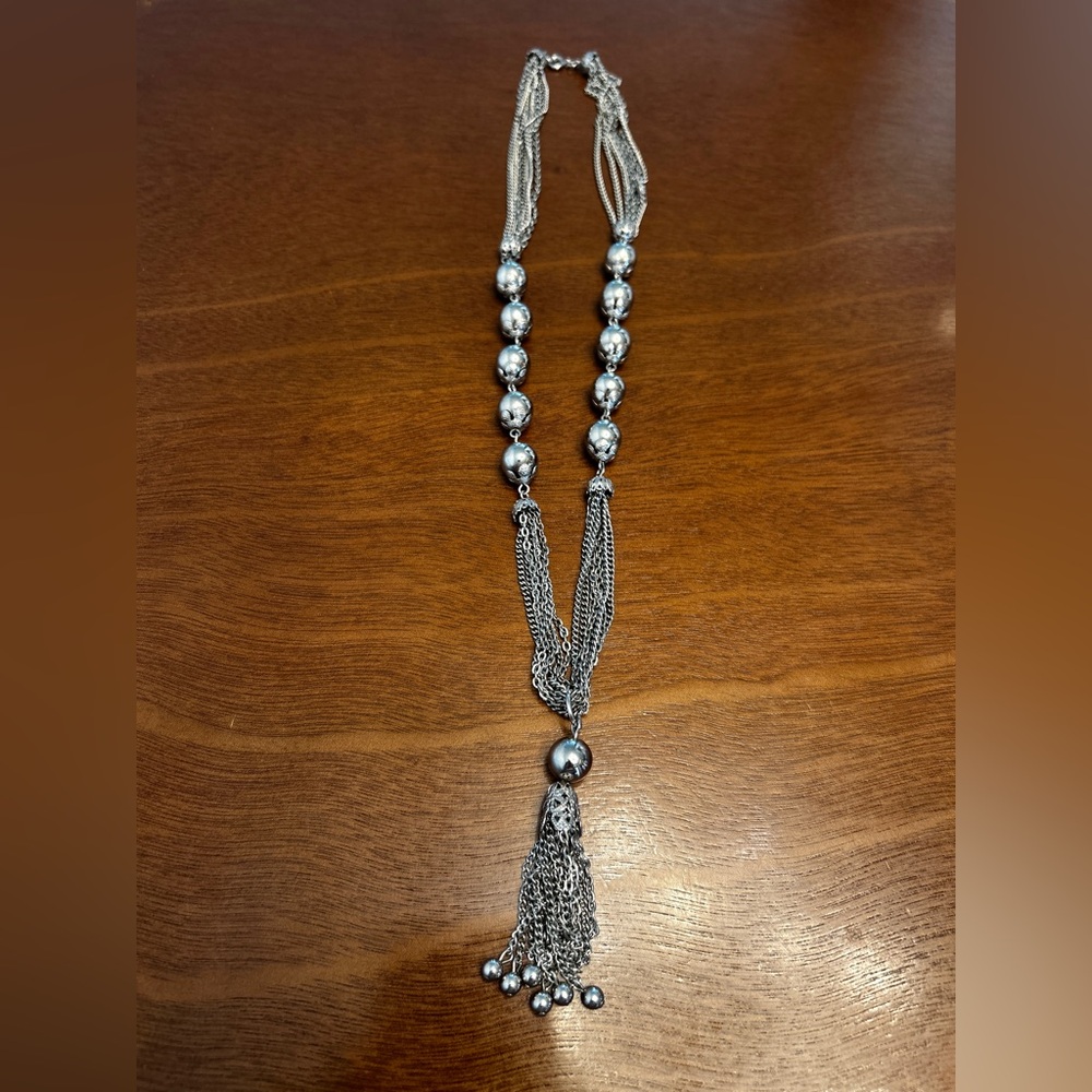 Vintage Silver-Tone Beaded Tassel Necklace - Women’s Jewelry